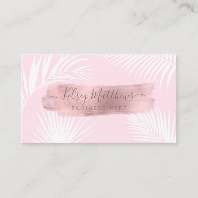 Tarjeta De Visita Pincel de oro Rosa de PixDezines Palms + Faux (Anverso)