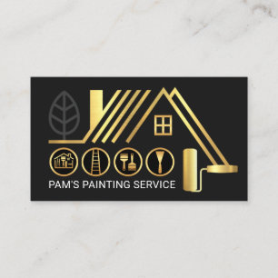 Tarjeta De Visita Pincel de pintura de edificio con techo de oro ele
