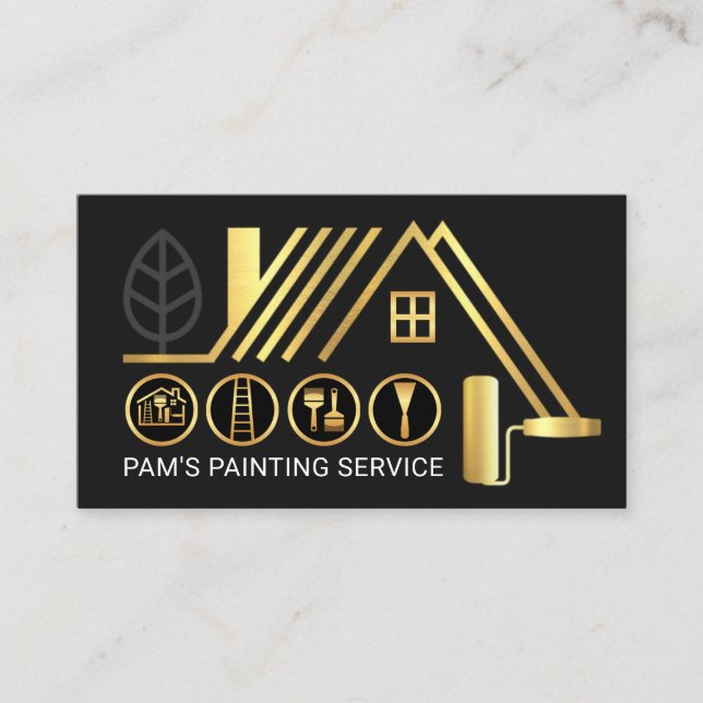 Tarjeta De Visita Pincel de pintura de edificio con techo de oro ele (Anverso)