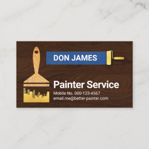 Tarjeta De Visita Pincel de pintura dorada sobre textura de madera
