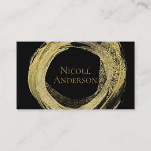 Tarjeta De Visita Pincel Moderno Dorado y Negro Glam Chic Elegante