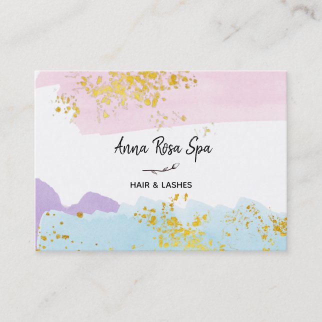Tarjeta De Visita *~* Pincel Pastel Purpurina de oro Rosa Bud Splash (Anverso)