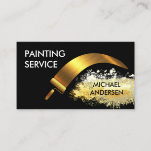 Tarjeta De Visita Pincel Rodillo Dorado Pintura Salpicadura