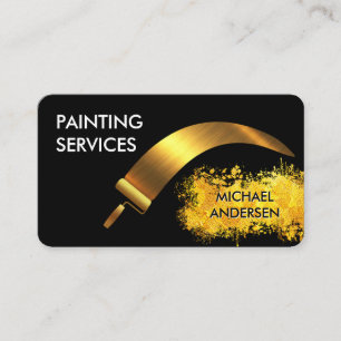 Tarjeta De Visita Pincel Rodillo Dorado Pintura Salpicadura