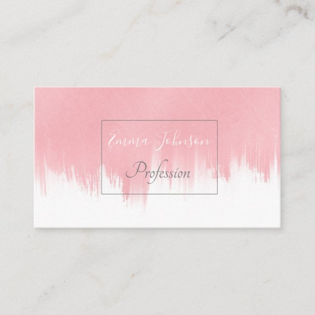Tarjeta De Visita Pincel rosado moderno pincelada diseño blanco (Anverso)