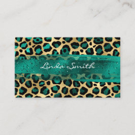 Tarjeta De Visita Pincelada de leopardo de oro y verde turquesa