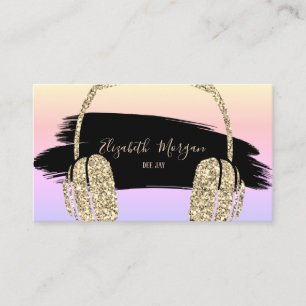 Tarjeta De Visita Pincelada DJ Auriculares Brillo Dorado Elegante