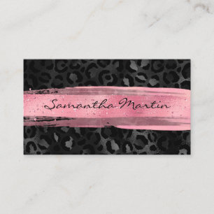 Tarjeta De Visita Pincelada Rosa Leopardo de Hoja Negra