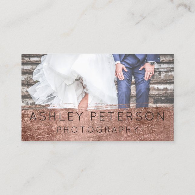 Tarjeta De Visita Pincelada subió fotografía simple del oro del boda (Anverso)