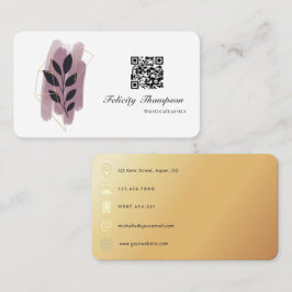 Tarjeta De Visita Pinceladas de Oro y Rosa de Oro Código QR