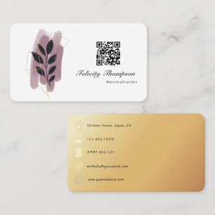 Tarjeta De Visita Pinceladas de Oro y Rosa de Oro Código QR
