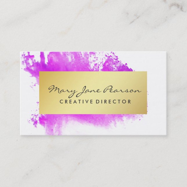 Tarjeta De Visita Pinceladas elegantes de la acuarela del rosa del (Anverso)