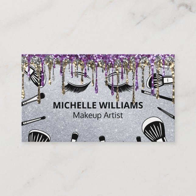 Tarjeta De Visita Pinceles | Artista de maquillaje | Perforaciones p (Anverso)