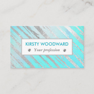 Tarjeta De Visita Pinceles azul turquesa y Relieve metalizado platea
