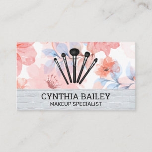 Tarjeta De Visita Pinceles de Maquillador   Fondo de Flores