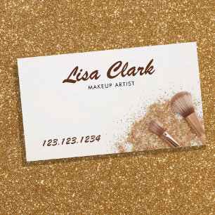 Tarjeta De Visita Pinceles de Maquillaje Brillo de Bronce Cálido Art
