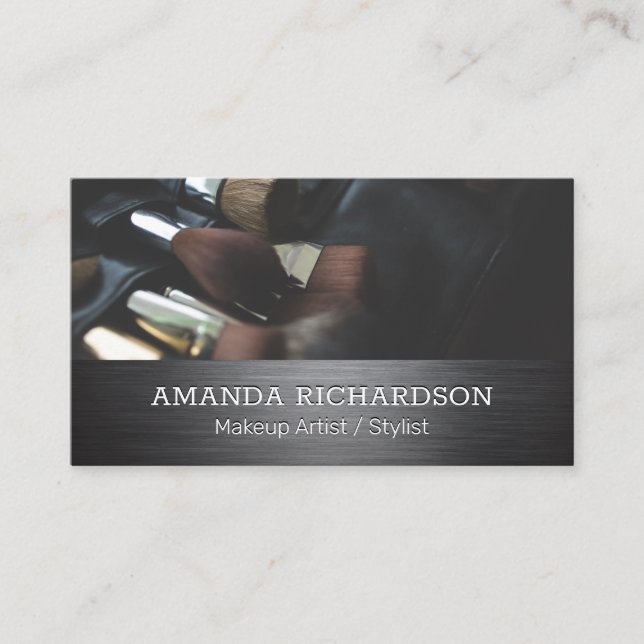 Tarjeta De Visita Pinceles de maquillaje | Cepillo de plata Metaliza (Anverso)