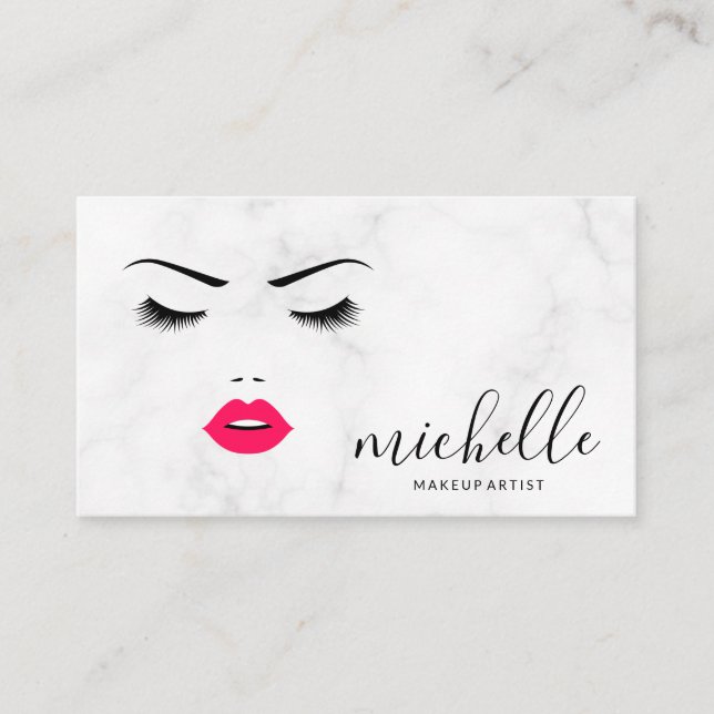 Tarjeta De Visita Pinceles de maquillaje | Mármol | Beautician (Anverso)