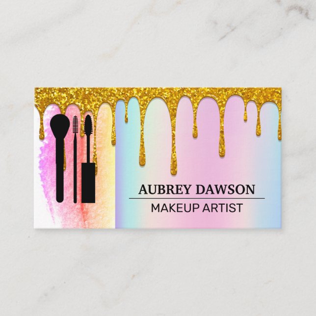 Tarjeta De Visita Pinceles de maquillaje | Mezcla arcoiris | Deriva  (Anverso)