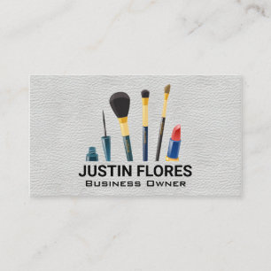 Tarjeta De Visita Pinceles de maquillaje   Textura de cuero blanco