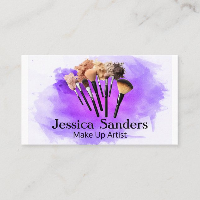 Tarjeta De Visita Pinceles de maquillaje variados | Acuarela (Anverso)