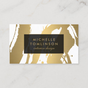 Tarjeta De Visita Pinceles de oro elegantes y abstractos IV