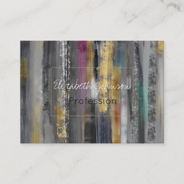 Tarjeta De Visita Pinceles de oro gris moderno Pintura abstracta (Anverso)