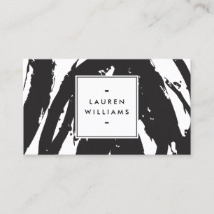 Tarjeta De Visita Pinceles elegantes y abstractos en blanco y negro