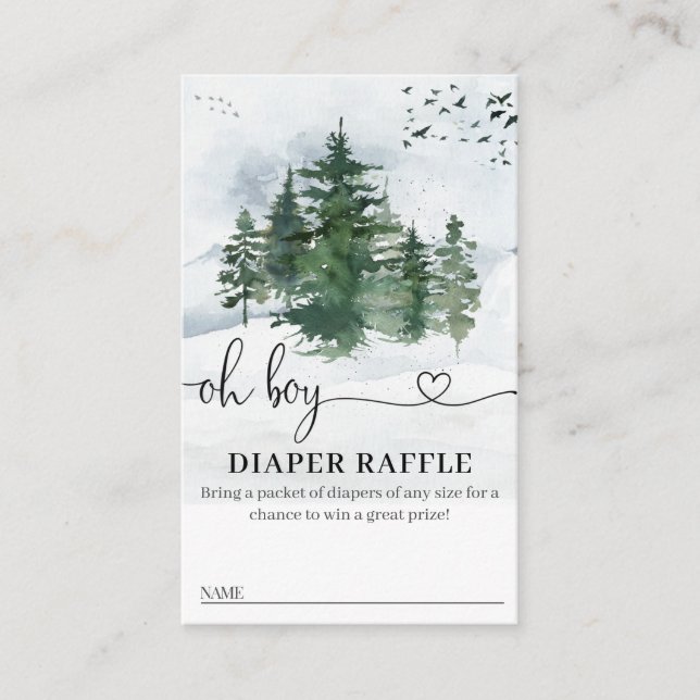 Tarjeta De Visita Pine Trees Baby Shower Diaper Raffle Card (Anverso)