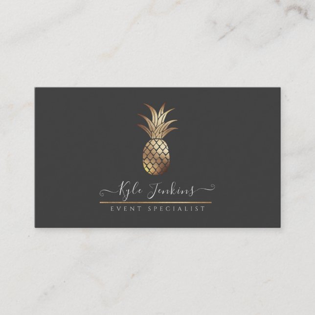 TARJETA DE VISITA PINEAPPAS DE ORO DE FAUX, FONDO DE DIY (Anverso)