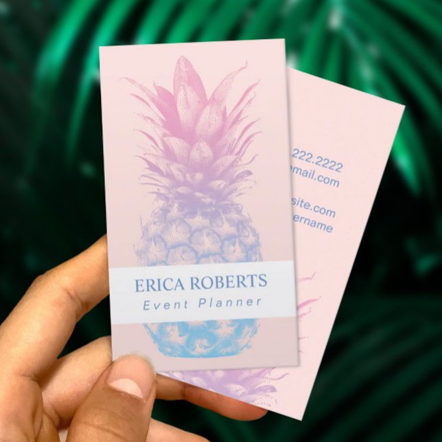 Tarjeta De Visita Pineapple Elegant Pink & Blue Event Planner (Subido por el creador)