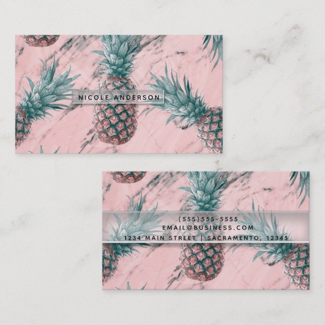 Tarjeta De Visita Pineapple Pink Marble Swirl Moda Tropical Moderna (Anverso / Reverso)