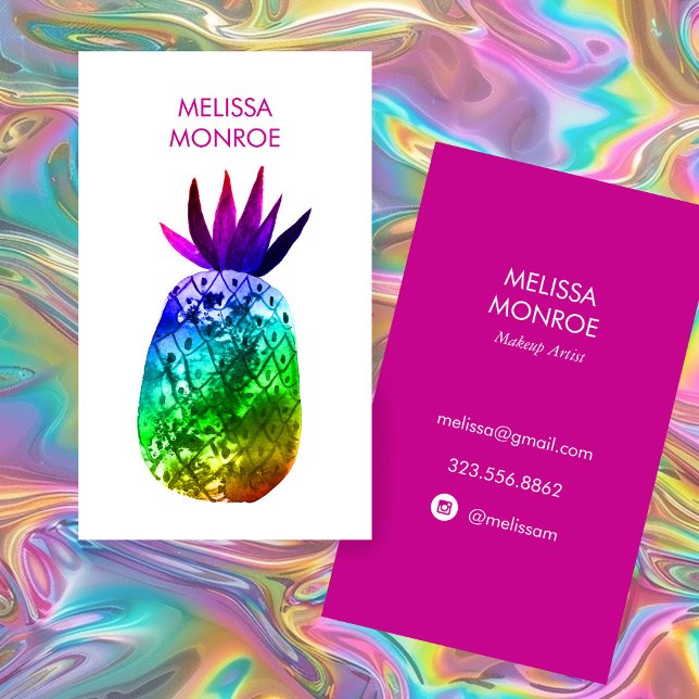 Tarjeta De Visita Pineapple tropical acuarela Pink Púrpura Arcoiris (Tropical Pineapple Watercolor Pink Purple Rainbow Business Card
)