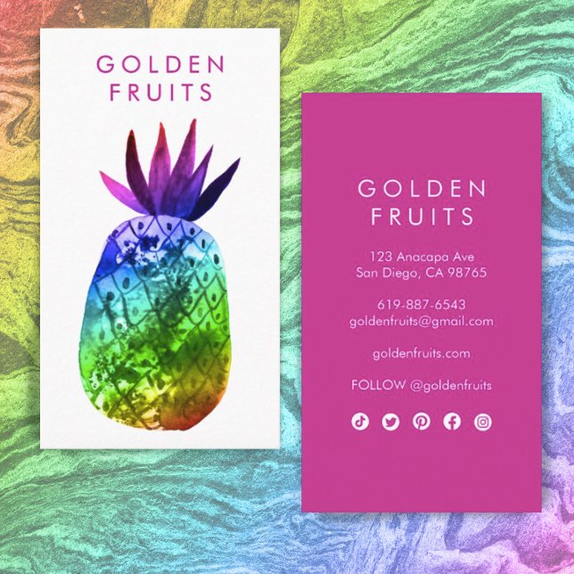 Tarjeta De Visita Pineapple tropical acuarela Pink Púrpura Arcoiris (Subido por el creador)