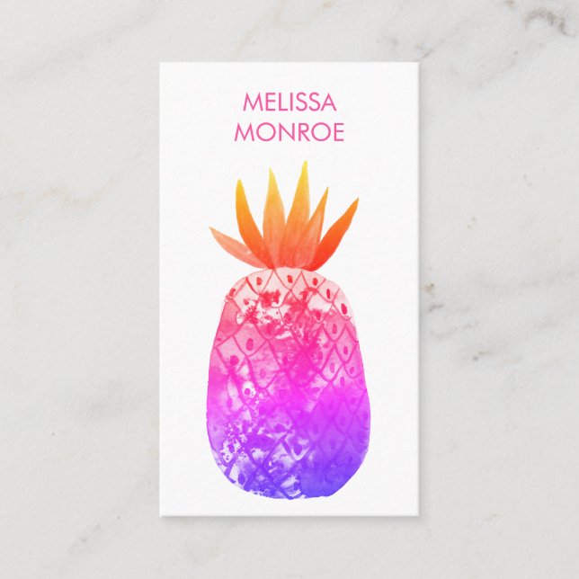 Tarjeta De Visita Pineapple tropical acuarela rosa morado brillante (Anverso)