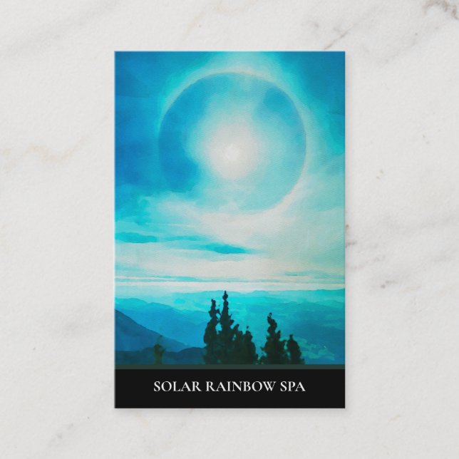 Tarjeta De Visita *~* Pines Mountains Rainbow Sun Blue Business Card (Anverso)