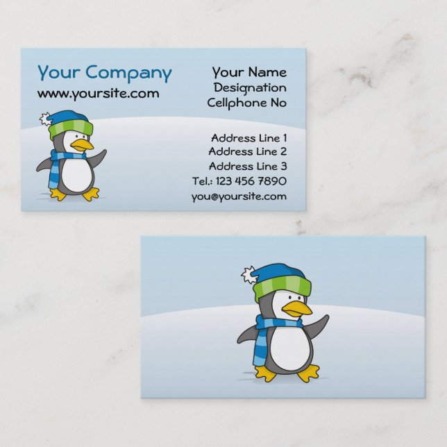 Tarjeta De Visita Pingüino pequeño caminando sobre la nieve (Anverso / Reverso)