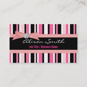 Tarjeta De Visita Pink and black stripes with bow