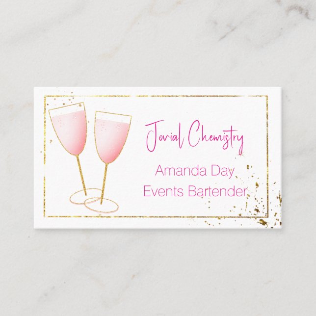 Tarjeta De Visita Pink and Gold Bartender-Barmaid Business Card (Anverso)