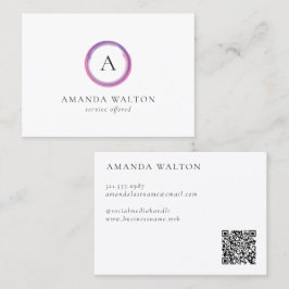 Tarjeta De Visita Pink and Purple Monogram QR Code Modern