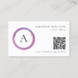 Tarjeta De Visita Pink and Purple Monogram QR Code Modern