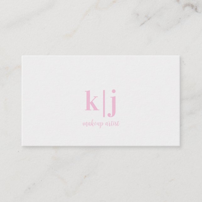 Tarjeta De Visita Pink and white Monogram Makeup Artist (Anverso)