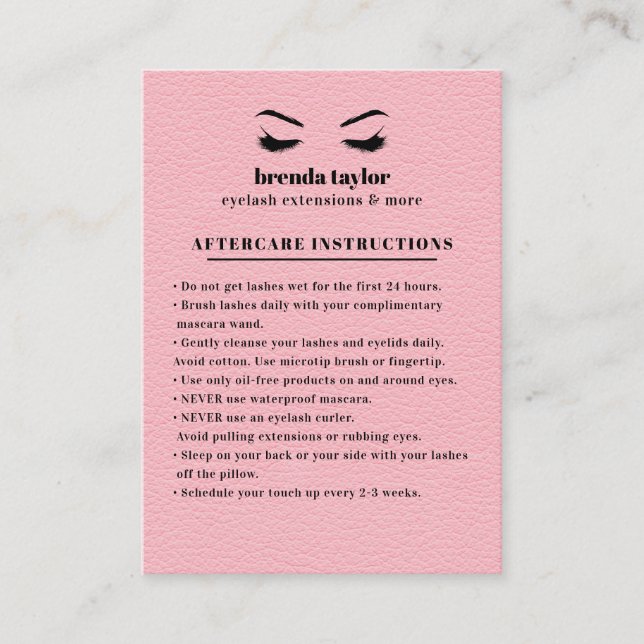 Tarjeta De Visita Pink Ante Eyelash Browbar Instrucciones para el cu (Anverso)