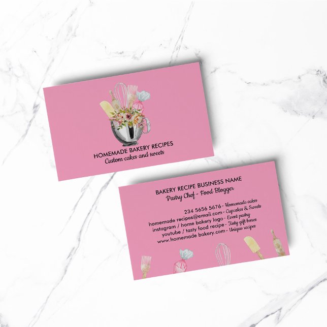 Tarjeta De Visita Pink Bakery pastelería herramientas de mano cocine (Pink Bakery pastry hand tools chef cook Business Card)