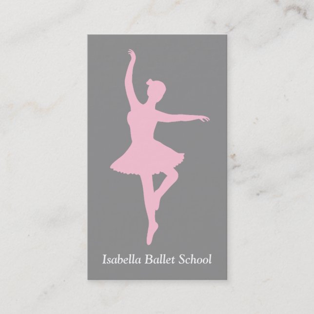 Tarjeta De Visita Pink Ballerina Ballet Studio Instructor Gray (Anverso)