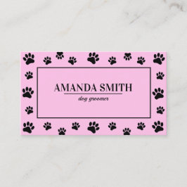 Tarjeta De Visita Pink & Black Paw Prints Dog Groomer Business Card