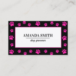 Tarjeta De Visita Pink & Black Paw Prints Dog Groomer Business Card