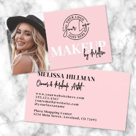 Tarjeta De Visita Pink Black Photo Logo Makeup