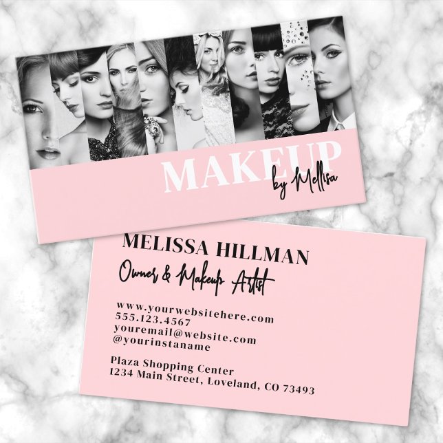 Tarjeta De Visita Pink Black Script Photo Makeup (Pink Black Script Photo Makeup Business Card)