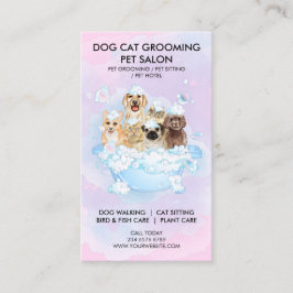 Tarjeta De Visita Pink Blue Shower Bubble Pet Groomer Cat Dog